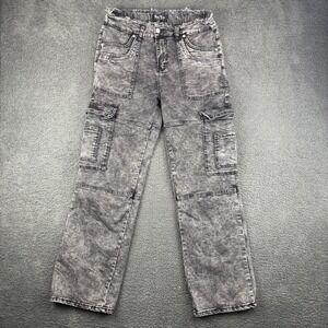 Blue Havel Jeans Women's Size M Acid Wash Cargo Pants Distressed Raw‎ Hem